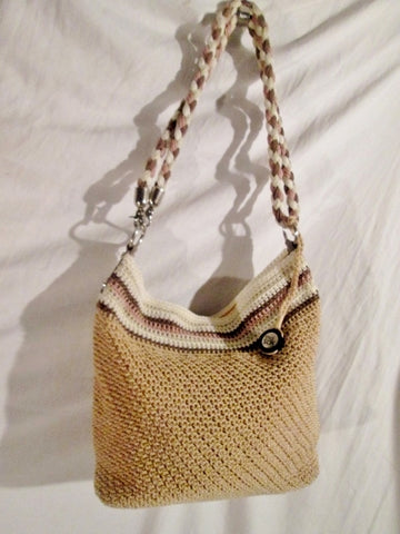 NEW THE SAK Hobo Shoulder Bag Tote Handbag Macrame Knit BROWN BEIGE STRIPE