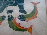 Vintage PETER ALIKNAK ICE FISHING ESKIMO WESTERN ARCTIC Art Print 1972 FRAMED