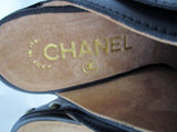 NEW CHANEL Leather High Heel Stud CLOG Shoe 36.5 6 BLACK Womens
