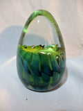SIGNED Vintage 1980 ART Glass Figurine Paperweight CLEAR BLUE GREEN EGG Bubble