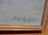 Signed Original PAT RALPH PAINTING ART Lake River Boat Nautical BLUE GREEN