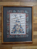Framed Original Silk EMBROIDERY Wall Hanging Art Floral BLACK Oriental