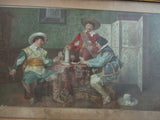 Antique THREE MEN TABLE CARDS HAT Lithograph Picture Print Wall ART Decor