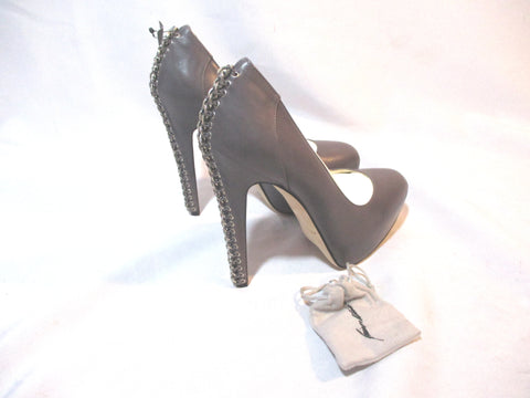 NEW BRIAN ATWOOD Leather Chainlink High Heel Pump Stiletto 36.5 GREY NWT