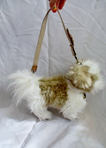 LOVE ON A LEASH PUPPY DOG Shoulder Bag Plush Purse White BROWN