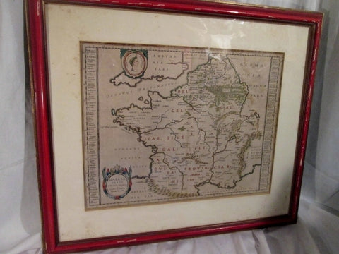 Vintage Antique GALLIA VETVS LATIN EUROPE Framed MAP Atlas Cartography 24X28"