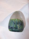 SIGNED Vintage 1980 ART Glass Figurine Paperweight CLEAR BLUE GREEN EGG Bubble