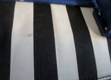 AVON Vegan Mini Duffle Purse Satchel Handbag Gym Bag BLACK WHITE BLUE Stripe