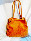 Handmade Ethnic Suede Leather Floral Patch Shoulder Bag Hobo Purse M BROWN Cognac