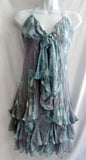 WOMENS REBECCA TAYLOR SILK Mini Dress Sz 0 GRAY Ruffle Tiered BOW FIREWORK FLORAL