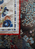 Framed Original Silk EMBROIDERY Wall Hanging Art Floral BLACK Oriental