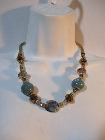 Crystal Glass Bead Rhinestone Necklace Choker Collar BLUE SILVER GOLD