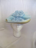 MR. JOHN Floral Straw Church Brim Sun hat Festival BLUE CREME Wedding