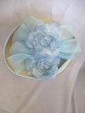 MR. JOHN Floral Straw Church Brim Sun hat Festival BLUE CREME Wedding