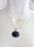 LIA SOPHIA SILVER BLUE Rhinestone Pendant NECKLACE CHOKER Jewelry