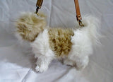 LOVE ON A LEASH PUPPY DOG Shoulder Bag Plush Purse White BROWN