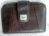 FOSSIL BiFOLD Distressed Leather purse Wallet Organizer Signature BROWN