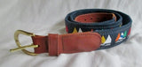 Mens PRESTON LEATHER PRODUCTS SAILBOAT Canvas Leather Belt USA 36 BLUE