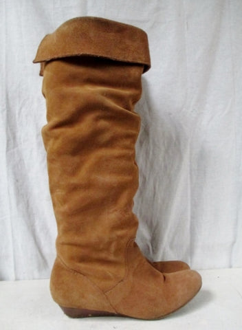 Womens NINE WEST Suede Leather Over Knee High Slouch Boot 7.5 BROWN CHESTNUT