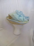 MR. JOHN Floral Straw Church Brim Sun hat Festival BLUE CREME Wedding