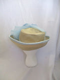 MR. JOHN Floral Straw Church Brim Sun hat Festival BLUE CREME Wedding