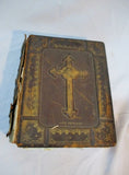 Antique HOLY BIBLE DOUAY RHEIMISH VERSION Leather Book BROWN OVERSIZE