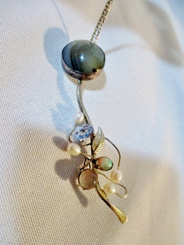 STERLING SILVER OPAL STONE PEARL CRYSTAL MOONSTONE Necklace Charm Pendant
