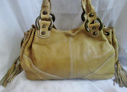 FRANCESCO BIASIA Leather Handbag Shoulder Bag Satchel Hobo Boho TAN BEIGE L