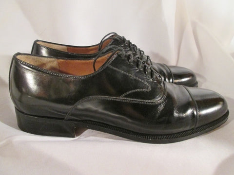 Mens SALVATORE FERRAGAMO Patent Leather Cap Toe OXFORD Loafer Shoe 7.5 BLACK Italy