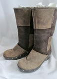 Womens Ladies CROCS COBBLER Tall BROWN PATCHWORK Suede Leather Boot 9 STUD