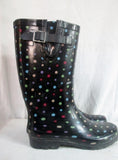 Womens MERONA Gumboots Wellies Rain Boots Rainboots Foul Weather BLACK DOT 8