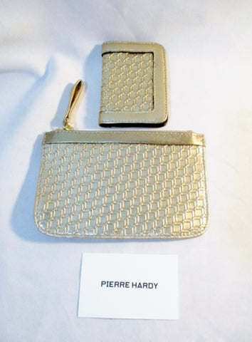 NEW Set PIERRE HARDY 3D CUBES Clutch Change Purse GOLD Card Holder