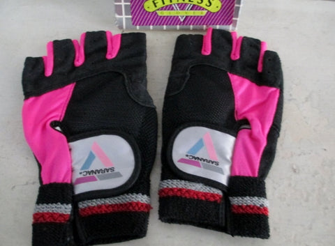 NEW Womens SARANAC Leather Workout Core Fitness Gloves L BLACK HOT PINK