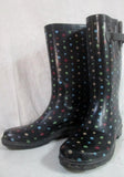Womens MERONA Gumboots Wellies Rain Boots Rainboots Foul Weather BLACK DOT 8