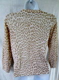 Womens Ladies J. CREW Cardigan Sweater LEOPARD PANTHER S BEIGE WHITE