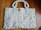 Vtg HANDMADE macrame crochet woven knit vegan clutch bag satchel purse WHITE string