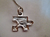 15" STERLING SILVER JIGSAW PUZZLE PIECE Pendant Chain NECKLACE Charm Autism Awareness