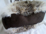 NEW Faux Vegan Leather Fur TOTE Satchel Shoulder Bag Shopper BROWN POM POM