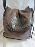 CARLOS FALCHI Leather Croc Patchwork Handbag Crossbody Shoulder Bag BROWN