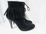Womens JEFFREY CAMPBELL IBIZA FRINGED SUEDE Leather Ankle BOOTS Shoes BLACK 9
