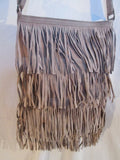 NEW AMERICAN EAGLE OUTFITTERS AEO fringe leather shoulder bag BROWN TAUPE X-body