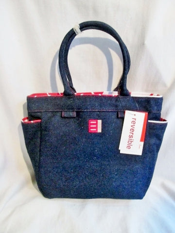 NEW ESPRIT QUICK CHANGE JEAN DENIM Reversible Tote Handbag Satchel BLUE RED NWT