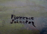 Vintage SIGNED 1960s FLORENCE JOHNSTON PAINTING ART Landscape River Tree Dock