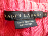 Womens RALPH LAUREN Crewneck Cable Knit Top Sweater S PINK BUBBLE GUM