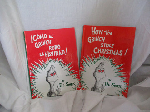 Set 2 HOW GRINCH STOLE CHRISTMAS Hardcover Book SPANISH + ENGLISH