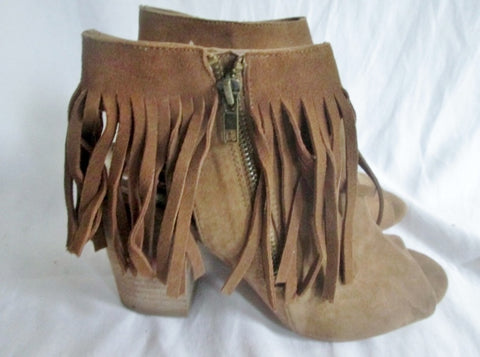 Womens CARLOS SANTANA PEEP TOE High Heel Shoes Sandals 8.5 Leather BROWN FRINGE JASPER