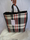 NEW CELINE VERTICAL BLACK WHITE RED Woven Leather Tote Bag NWT Shopper