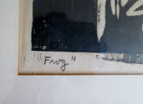 Vintage FROG GEORGE ESSAYIAN Framed Print ART WOODCUT Mid Century Modern Original Amphibian