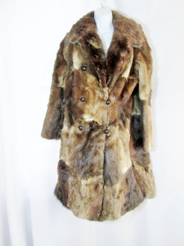 Vintage Womens Luxury Genuine MUSKRAT Fur Long Coat Jacket S BROWN SOFT