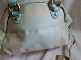 JUICY COUTURE Mini Bowler Medical Bag Satchel Leather Cloth Duffle Powder Blue